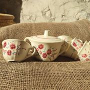 Set of 4 Badonviller Floral cups and a sugar bowl