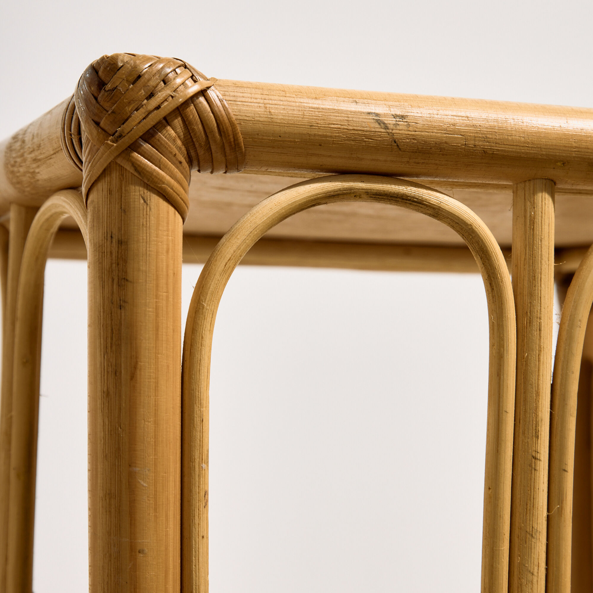 Nest of bamboo and rattan tables, set of 3.