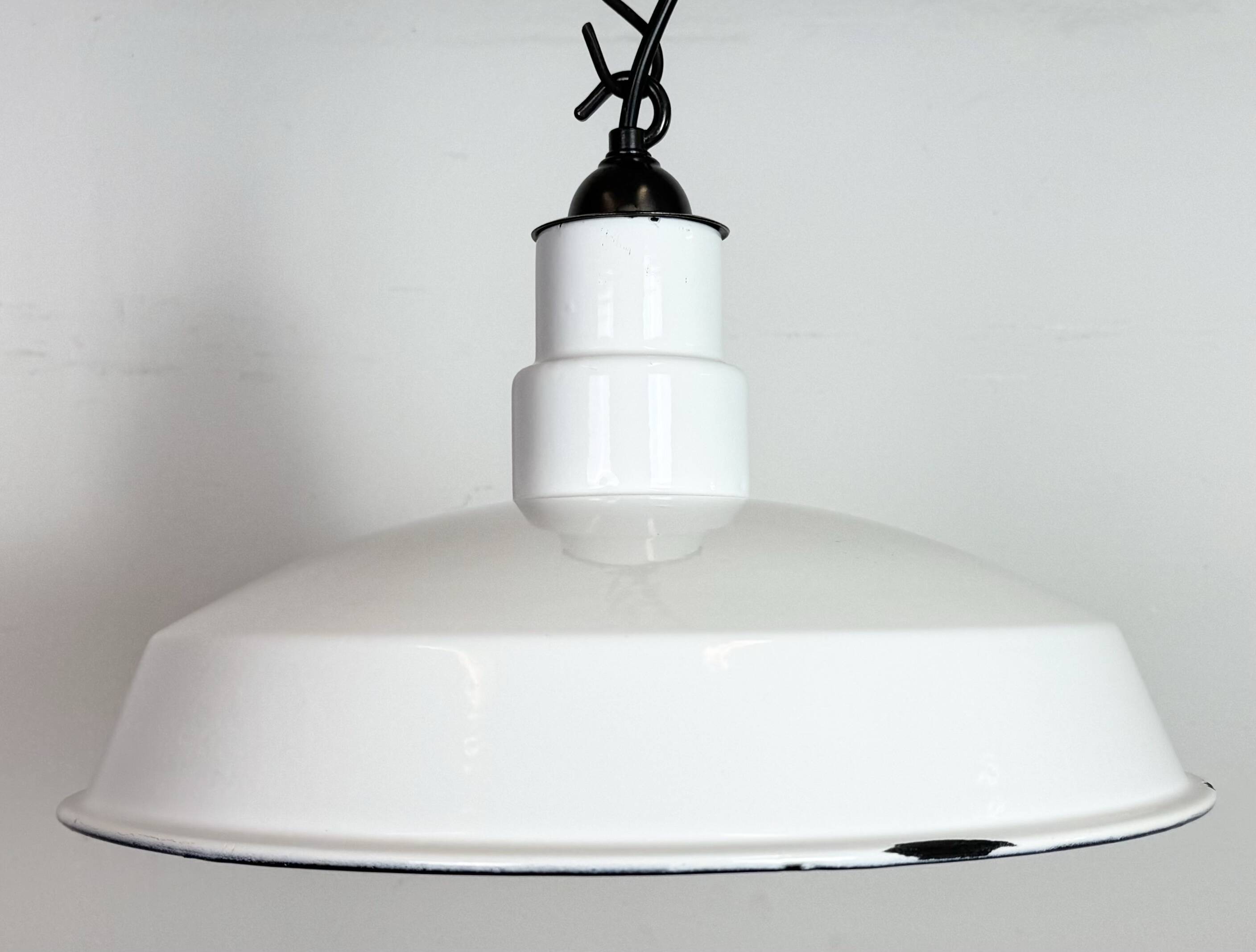 Industrial White Enamel Factory Pendant Lamp, 1960s