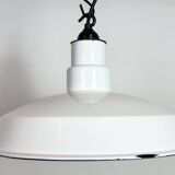Industrial White Enamel Factory Pendant Lamp, 1960s