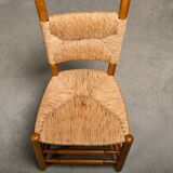 Spanish brutalist rustic Dining Chairs in Oak and Rush