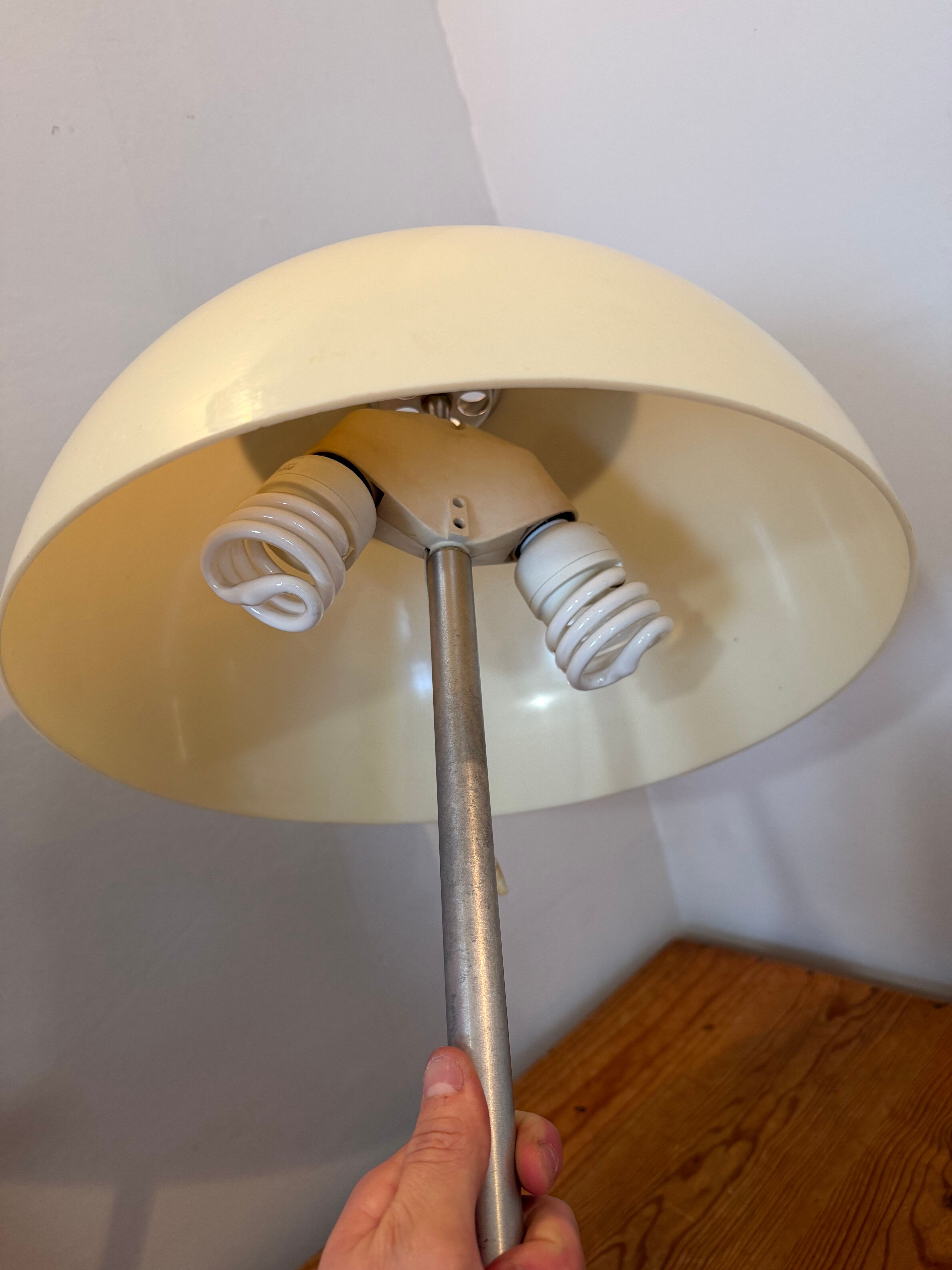 Space age mid-century mushroom lamp in brushed aluminium.