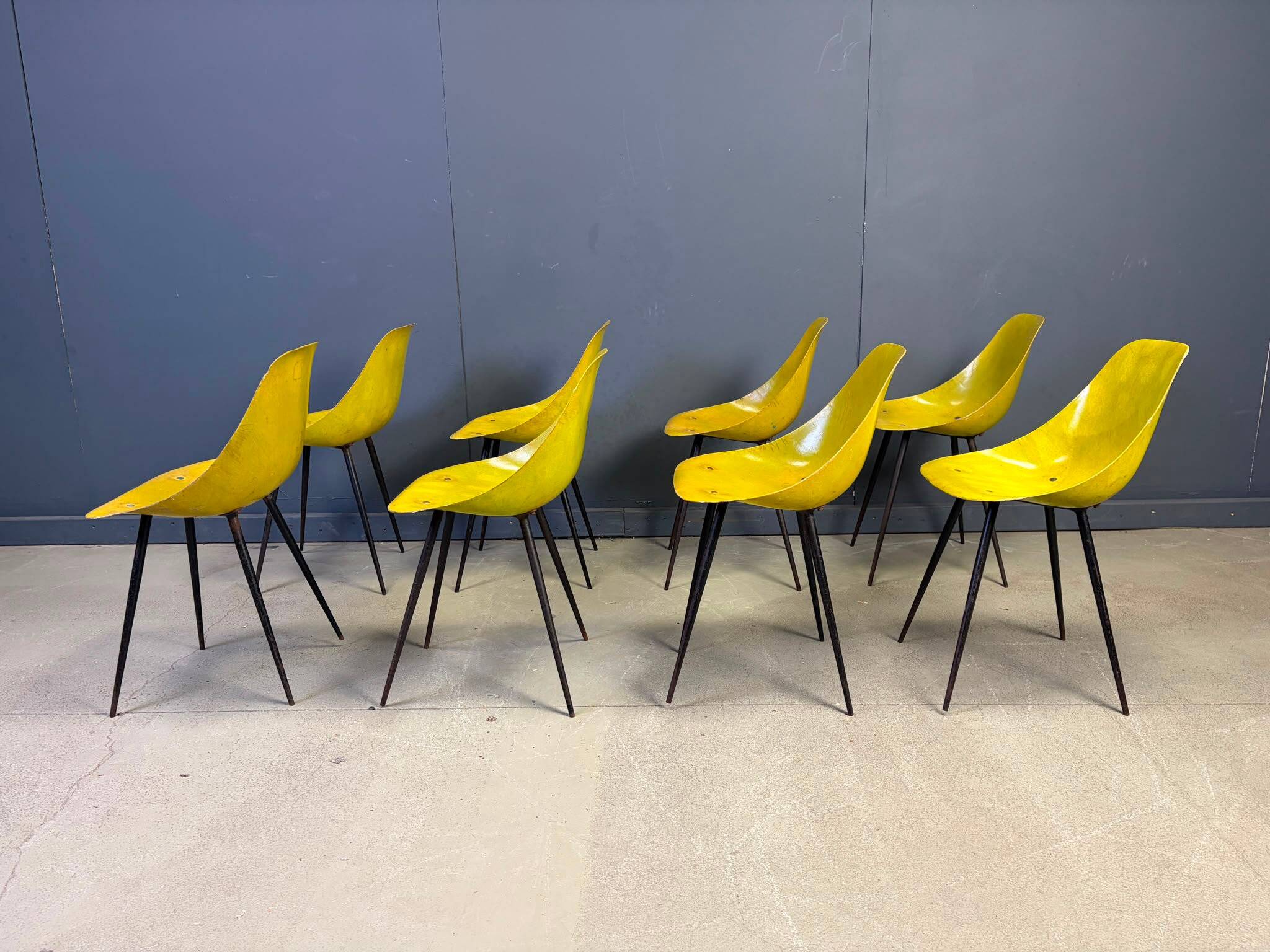 Mid-century fiberglass Coccinelle chairs by Rene Jean Caillette, 1950s - set of 8