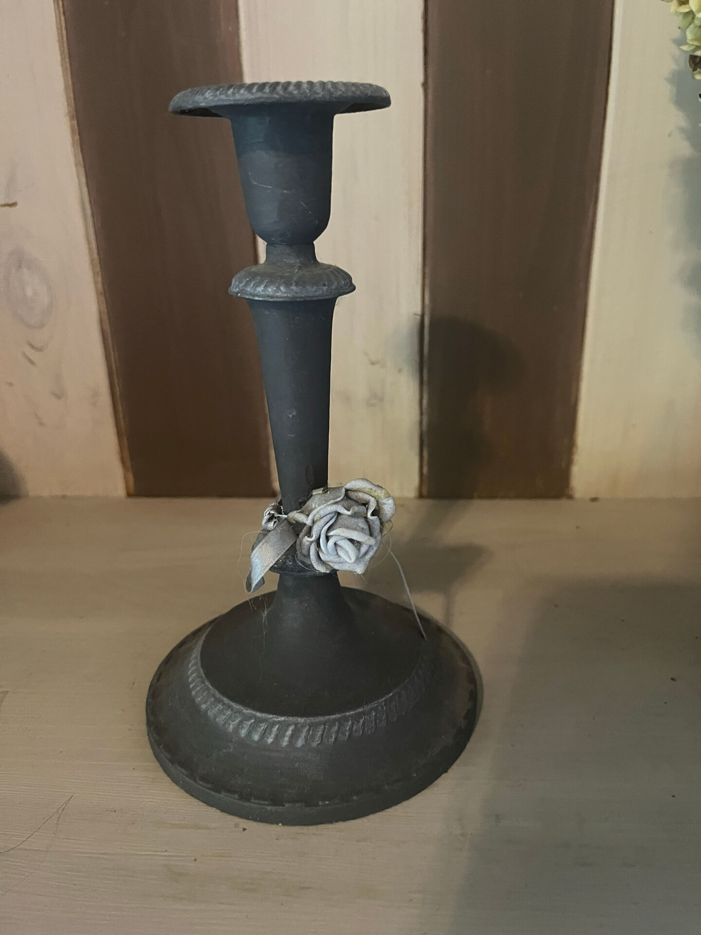 Shabby chic patinated candlestick