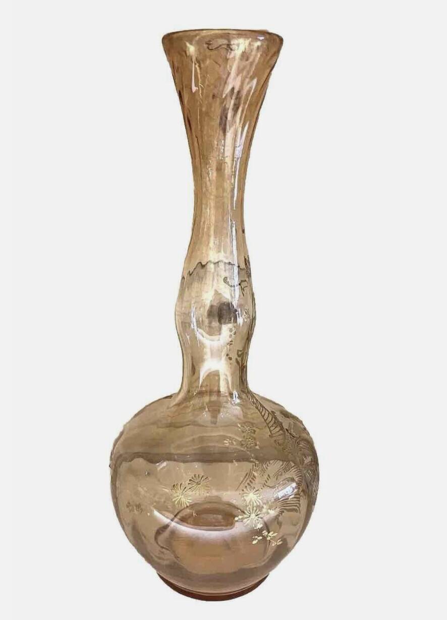 Murano-style smoked crystal soliflore vase with floral decoration - 373008