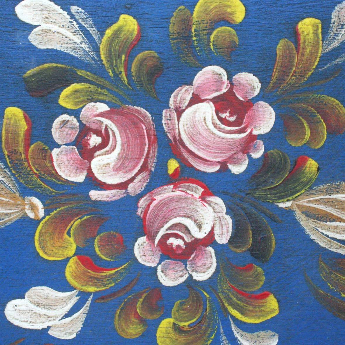 Wooden tray painted with flowers L36xW27cm