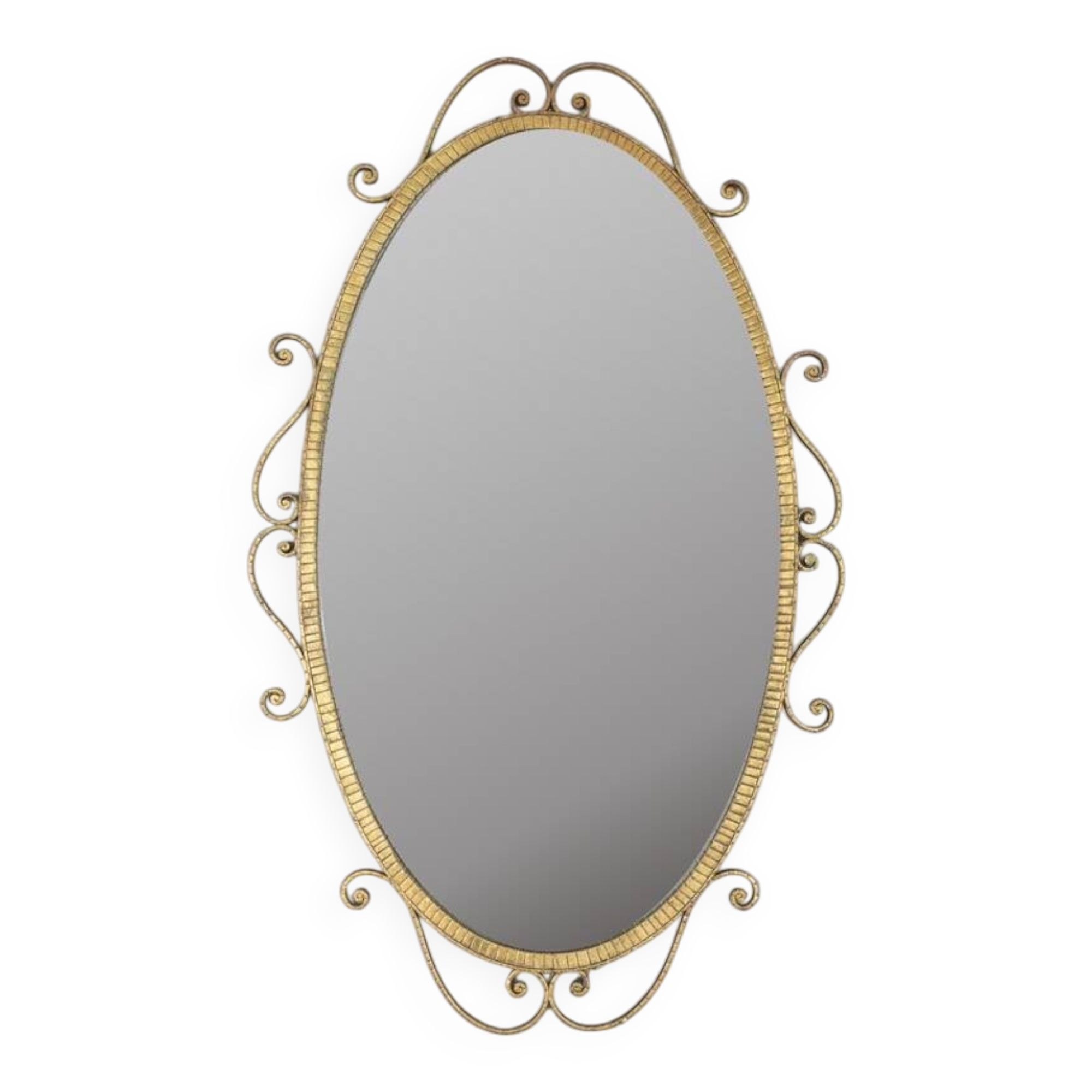 SPECCHIO DA PARETE VINTAGE ANNI 50 METALLO DORATO DESIGN PIER LUIGI COLLI