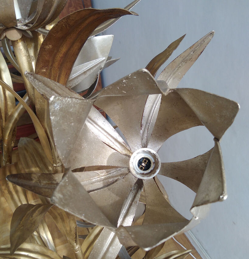 Golden metal flower lamp Hans Kogl 1970