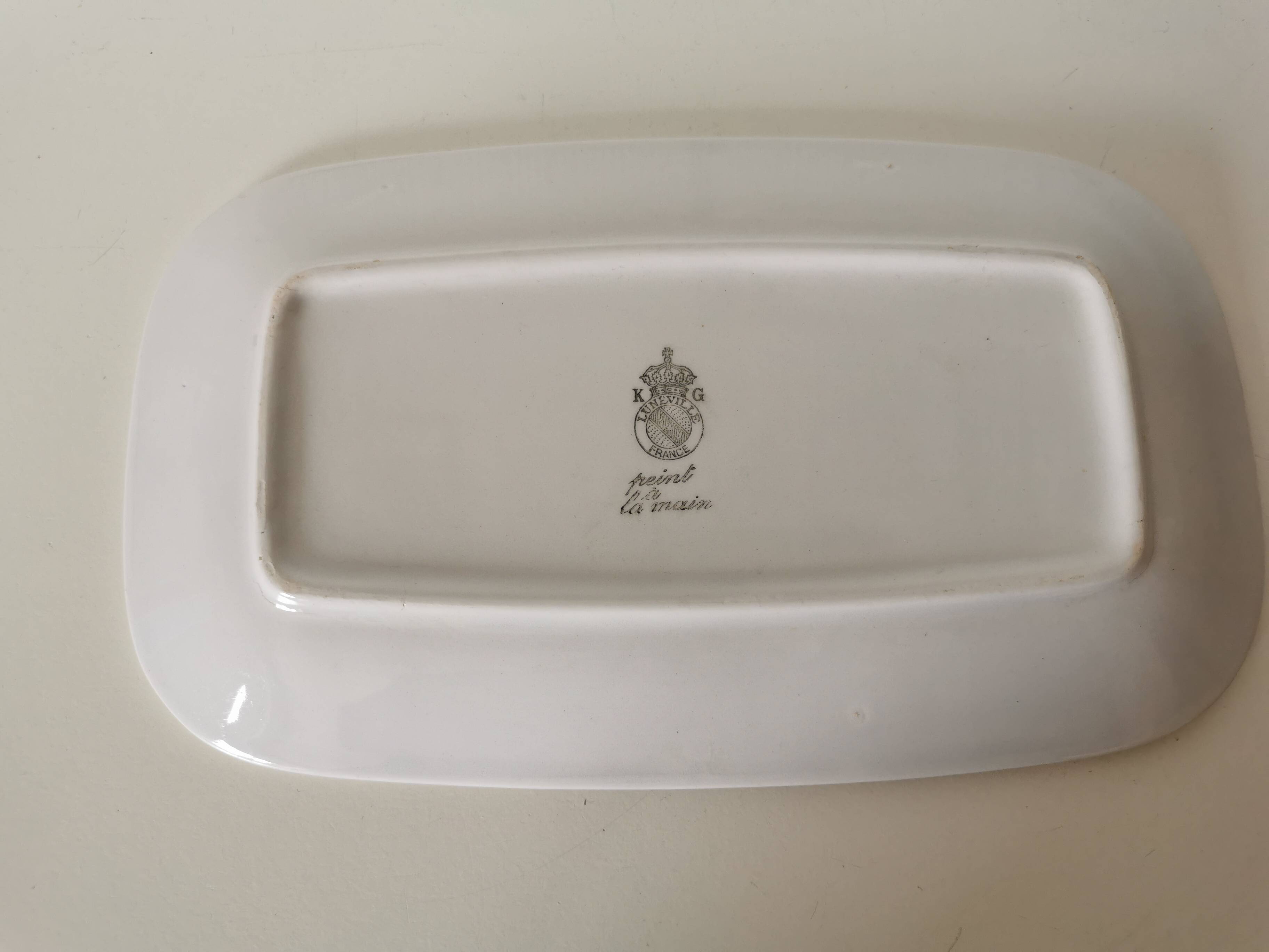 Lunéville rectangular dish/dish with green and yellow geometric pattern