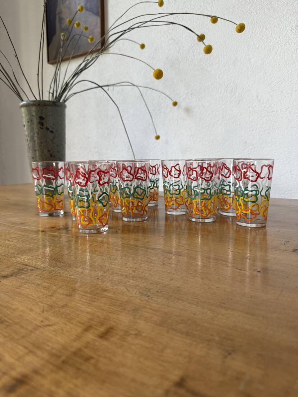 Set of 12 graphic glasses 1970