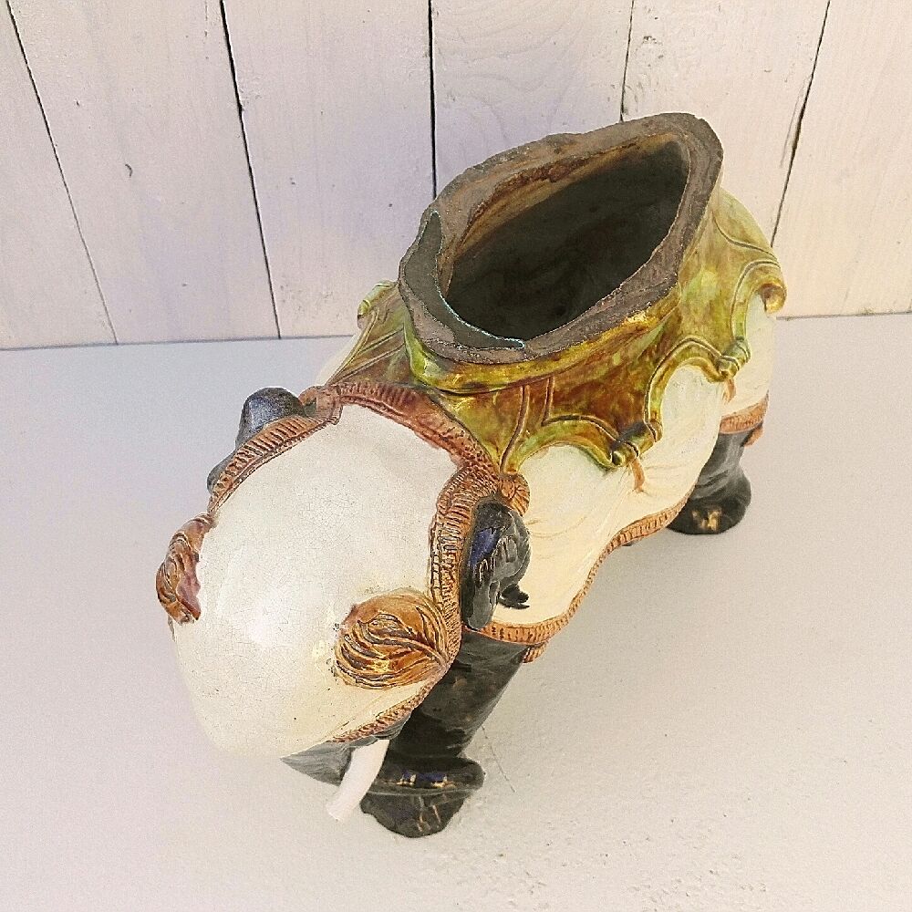 Former majolica slurry elephant planter