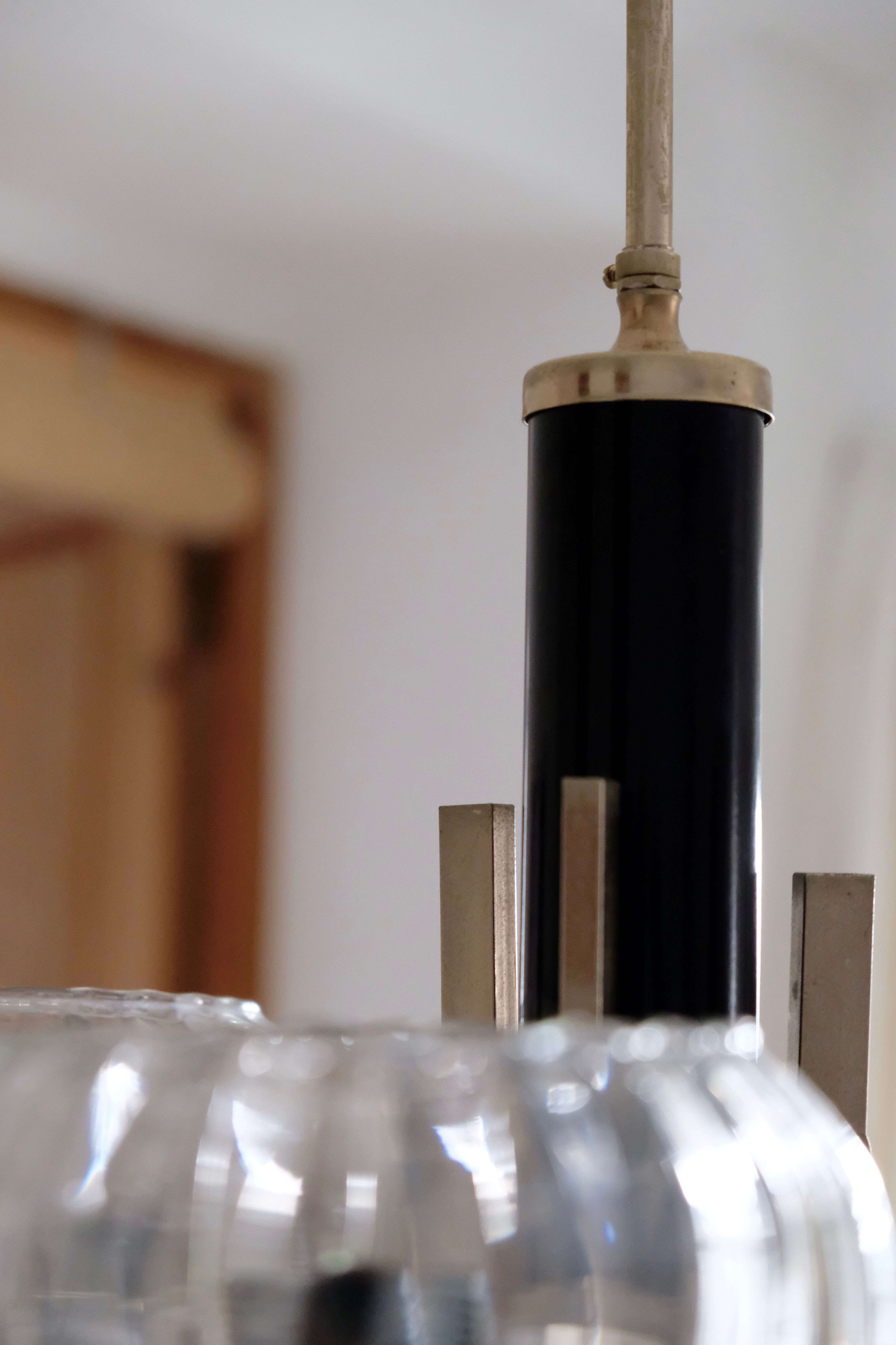 Smoky glass, brass and steel ceiling light