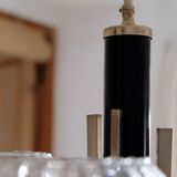 Lustre plafonnier en verre fumé laiton et acier années 50