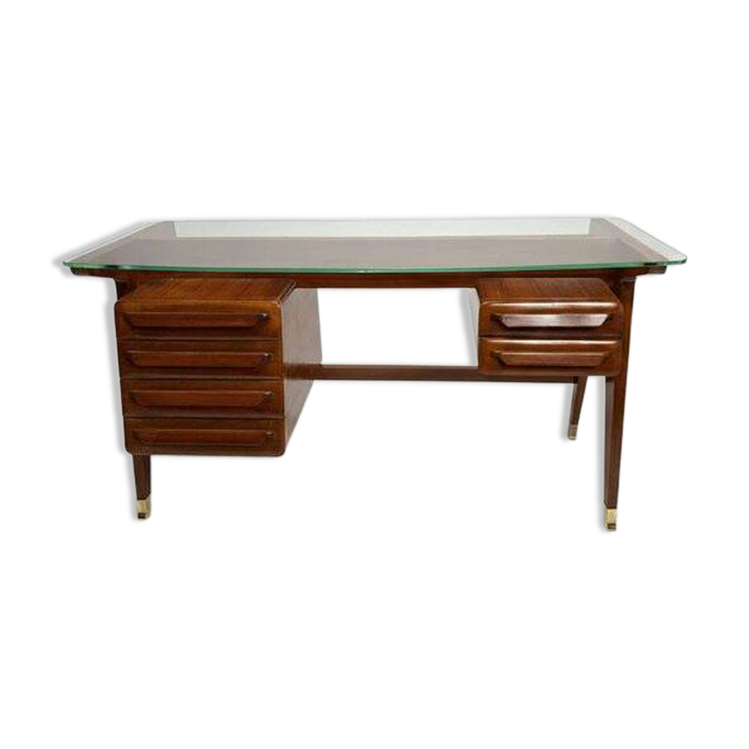 Wood and Brass Desk attributed to Vittorio Dassi, Italy, 1950s