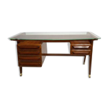 Wood and Brass Desk attributed to Vittorio Dassi, Italy, 1950s