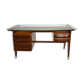 Wood and Brass Desk attributed to Vittorio Dassi, Italy, 1950s