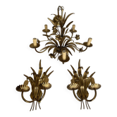 Lustre à 6 bras en métal  doré, façon Hans Kögl, 1970s avec deux appliques