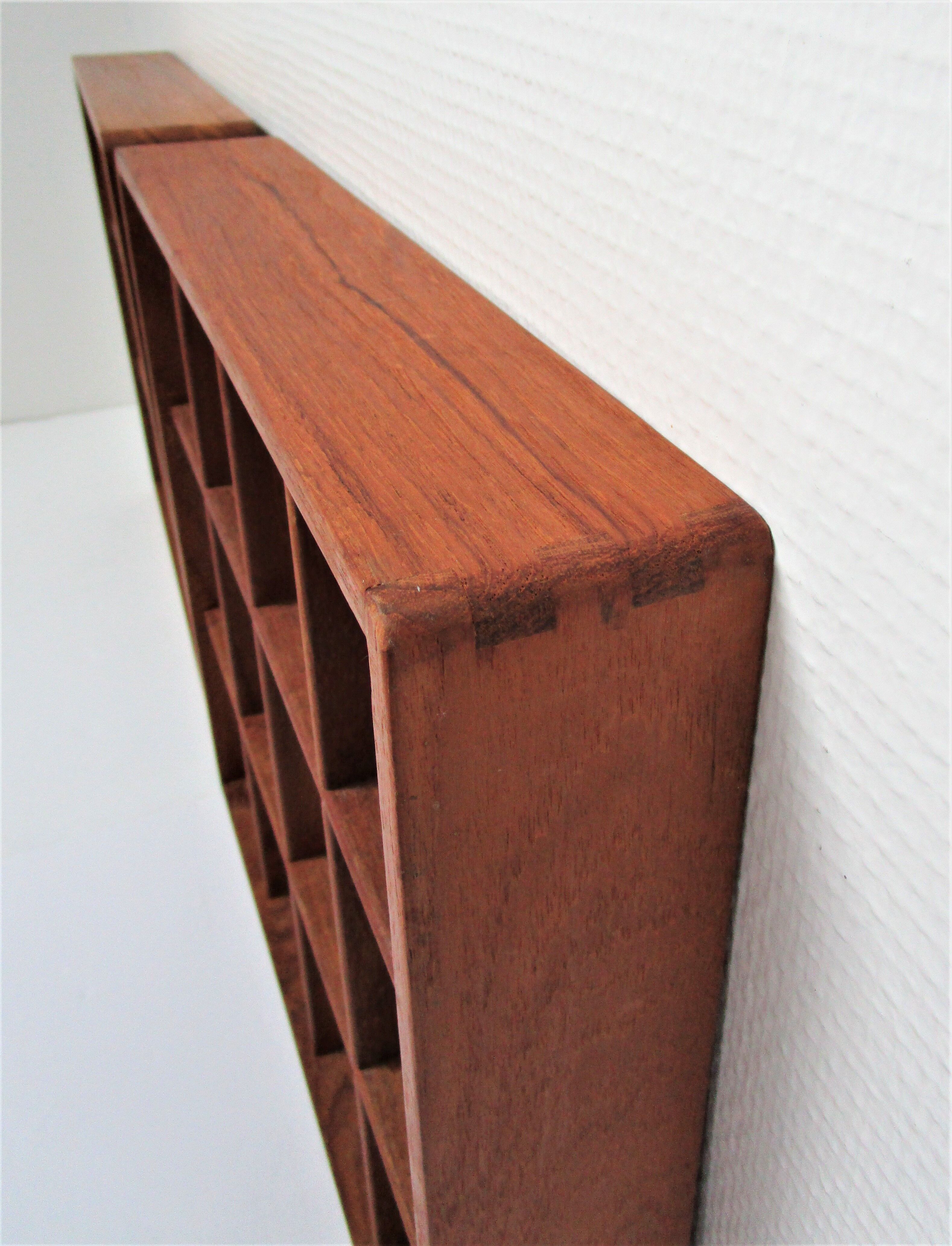 Two wall shelves with vintage solid wood compartments 80s