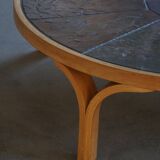 Danish coffee table from the mid-20th century, wooden frame and ceramic tiled top.