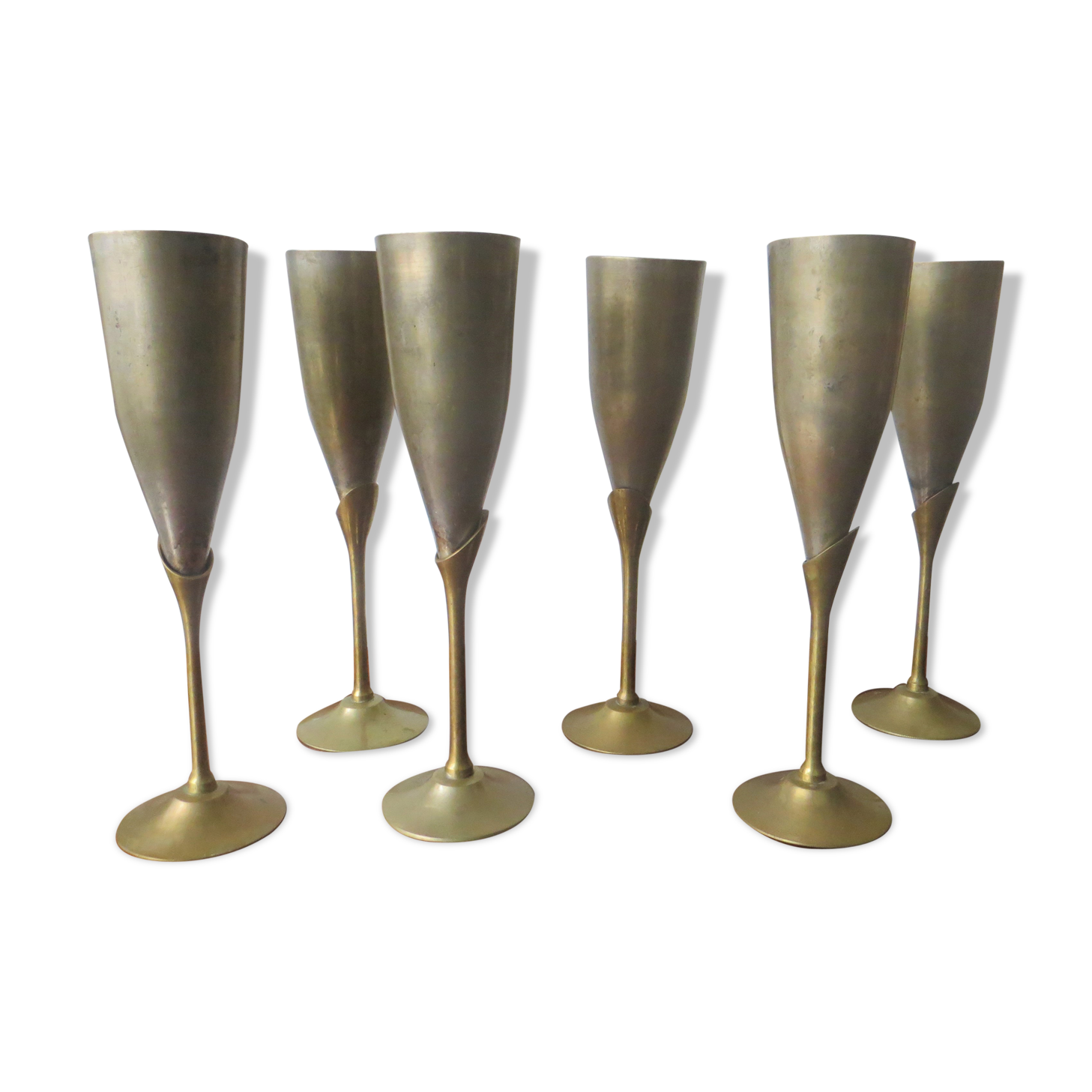 6 vintage metal Champagne flutes