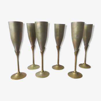6 vintage metal Champagne flutes