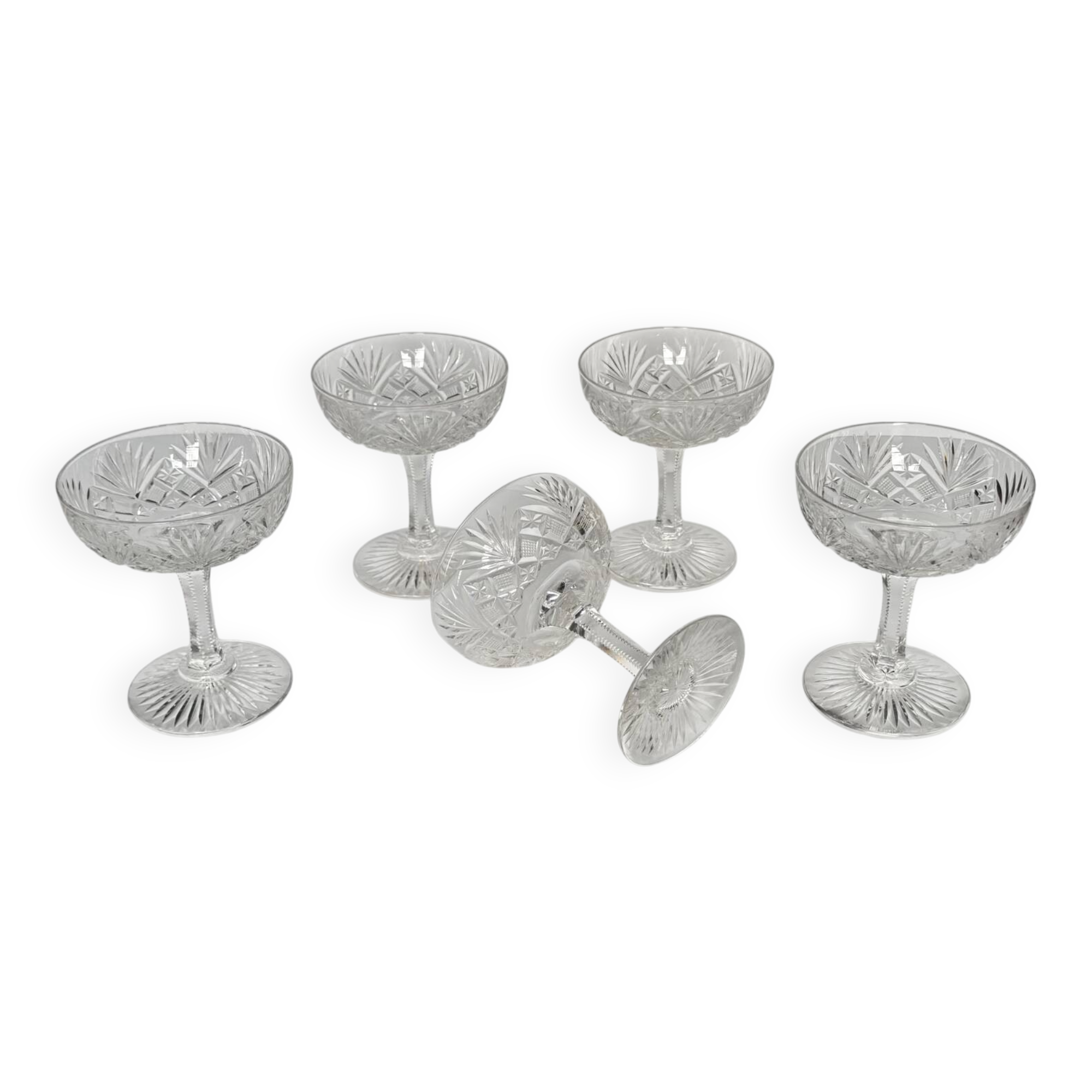 5 Saint-Louis “Gavarni” crystal champagne glasses, early 20th century