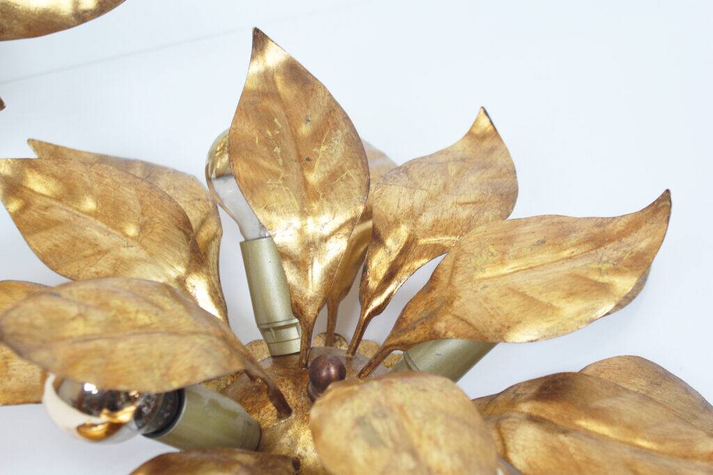 Wonderful pair gilded floral flush mount lights by Hans Kogl