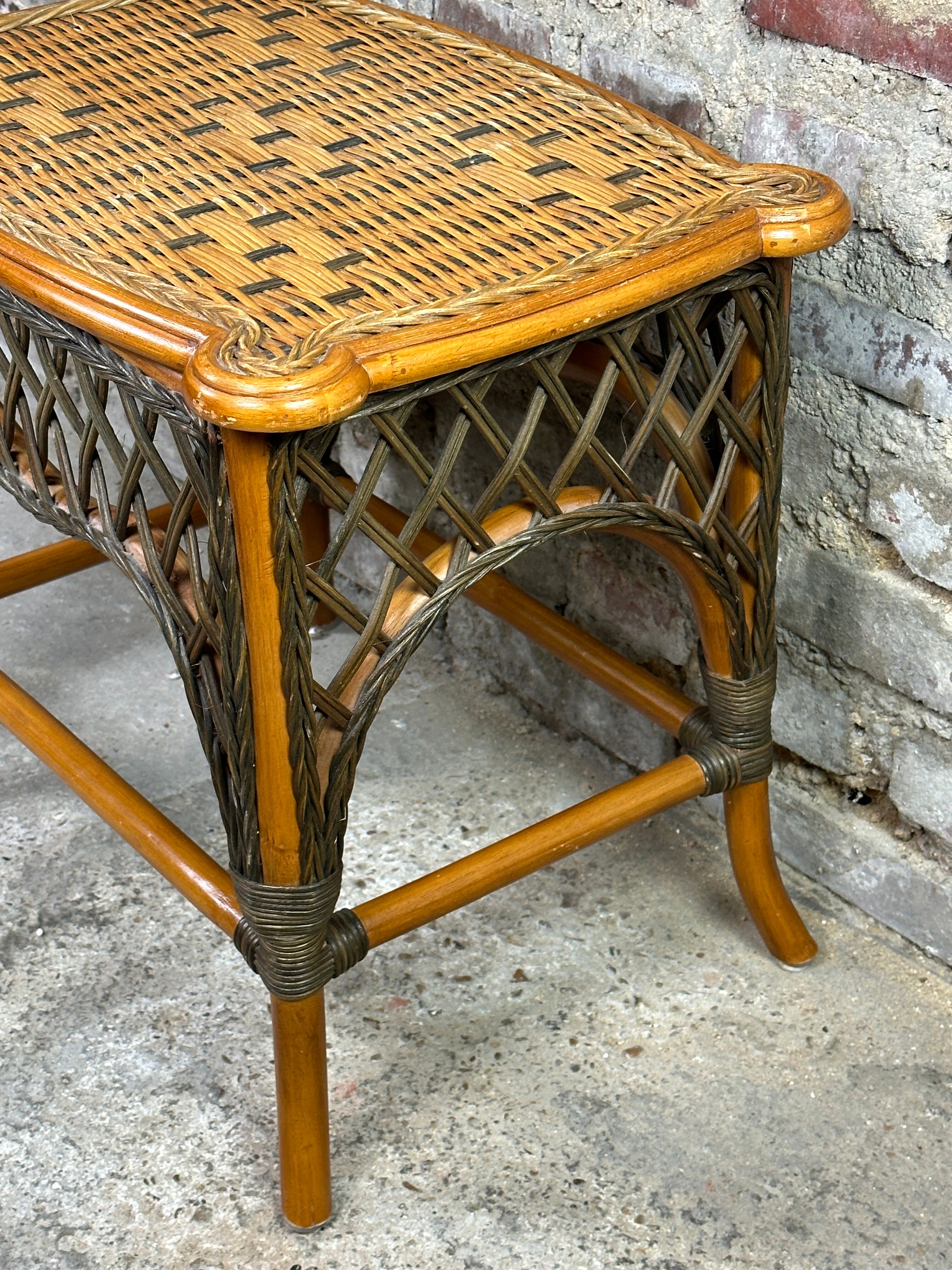 Vintage bamboo and rattan side table braided 1960