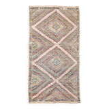 4x8 Green & Beige Vintage Kilim Rug, 133x253Cm