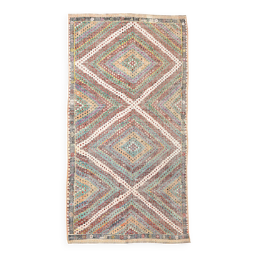 Tapis Kilim vintage vert et beige