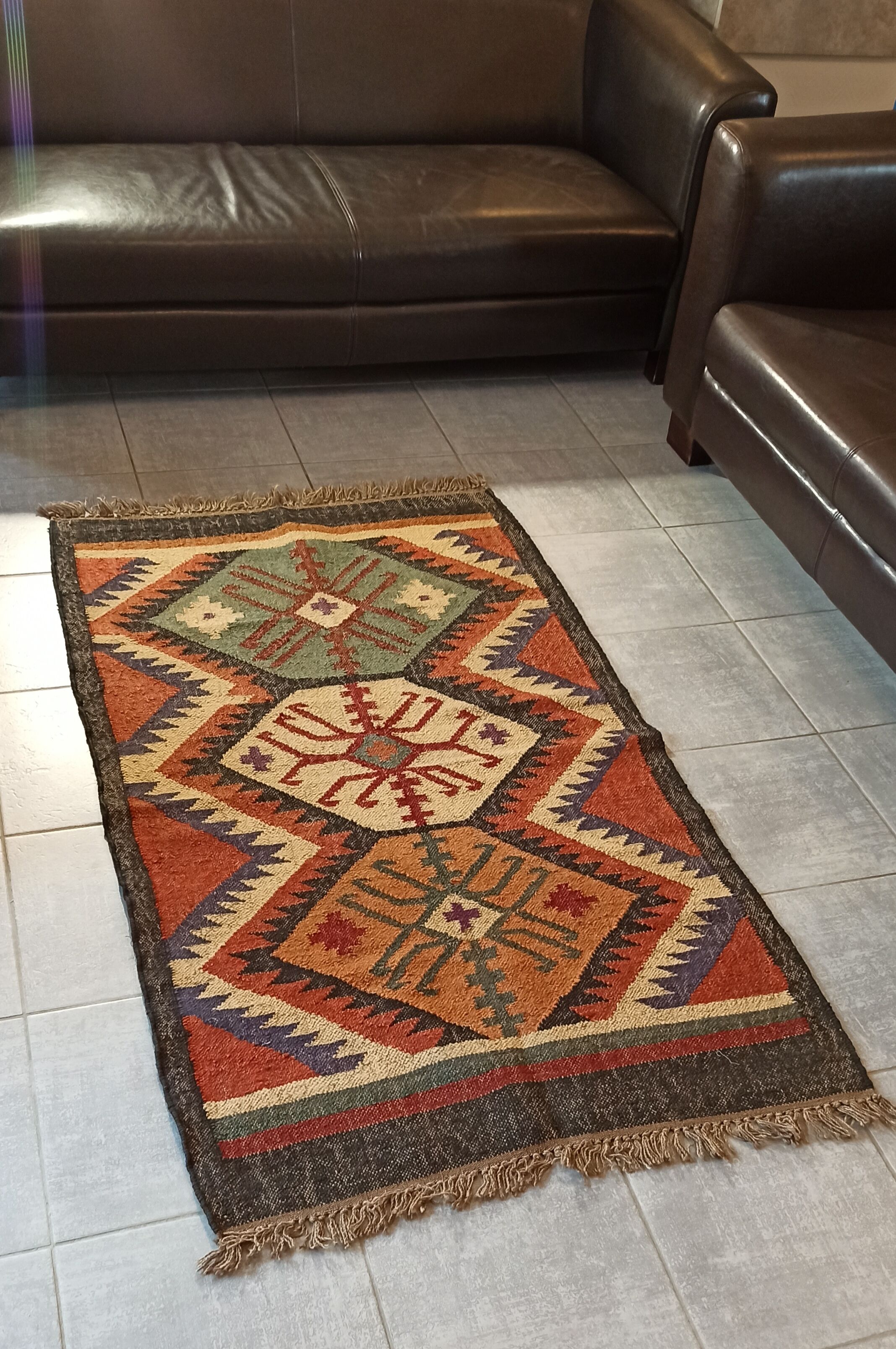 Kilim cotton and burlap carpet - 90cm x 160cm