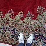 Antique 1920s Persian Kerman rug, floral medallion, red field, 273cm x 362cm