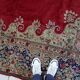 Antique 1920s Persian Kerman rug, floral medallion, red field, 273cm x 362cm