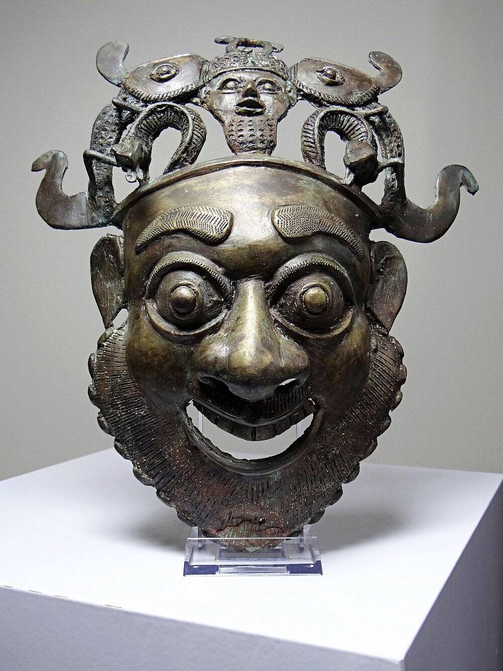 Masque africain en bronze vintage Bamoun, Cameroun