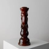 Large brown glazed ceramic candle holder for 3 candles - Brutalist mid-century Estonian design, 1960s