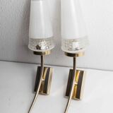 Paire d'appliques laiton et verre blanc et transparent 1960