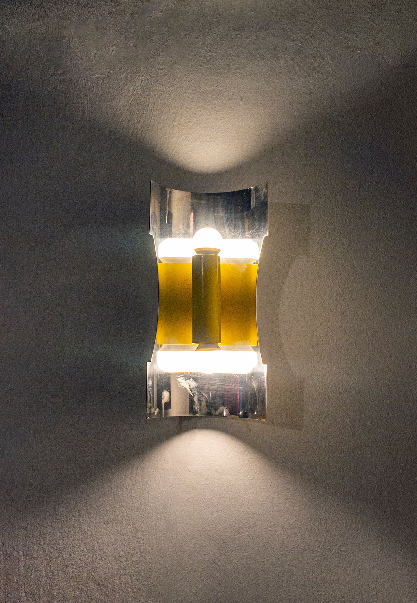 Space age wall lamp two lights yellow steel and lacquered metal ITalia 60s