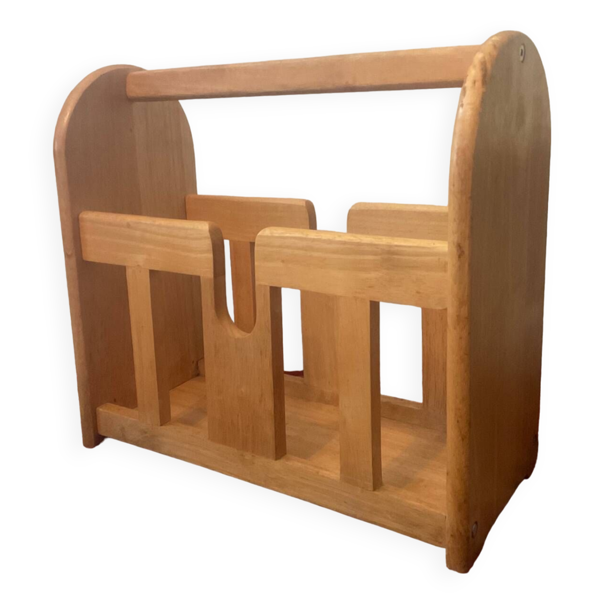 Vintage magazine rack in blond wood