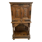 Antique carved wooden jam cupboard, two-part piece of furniture