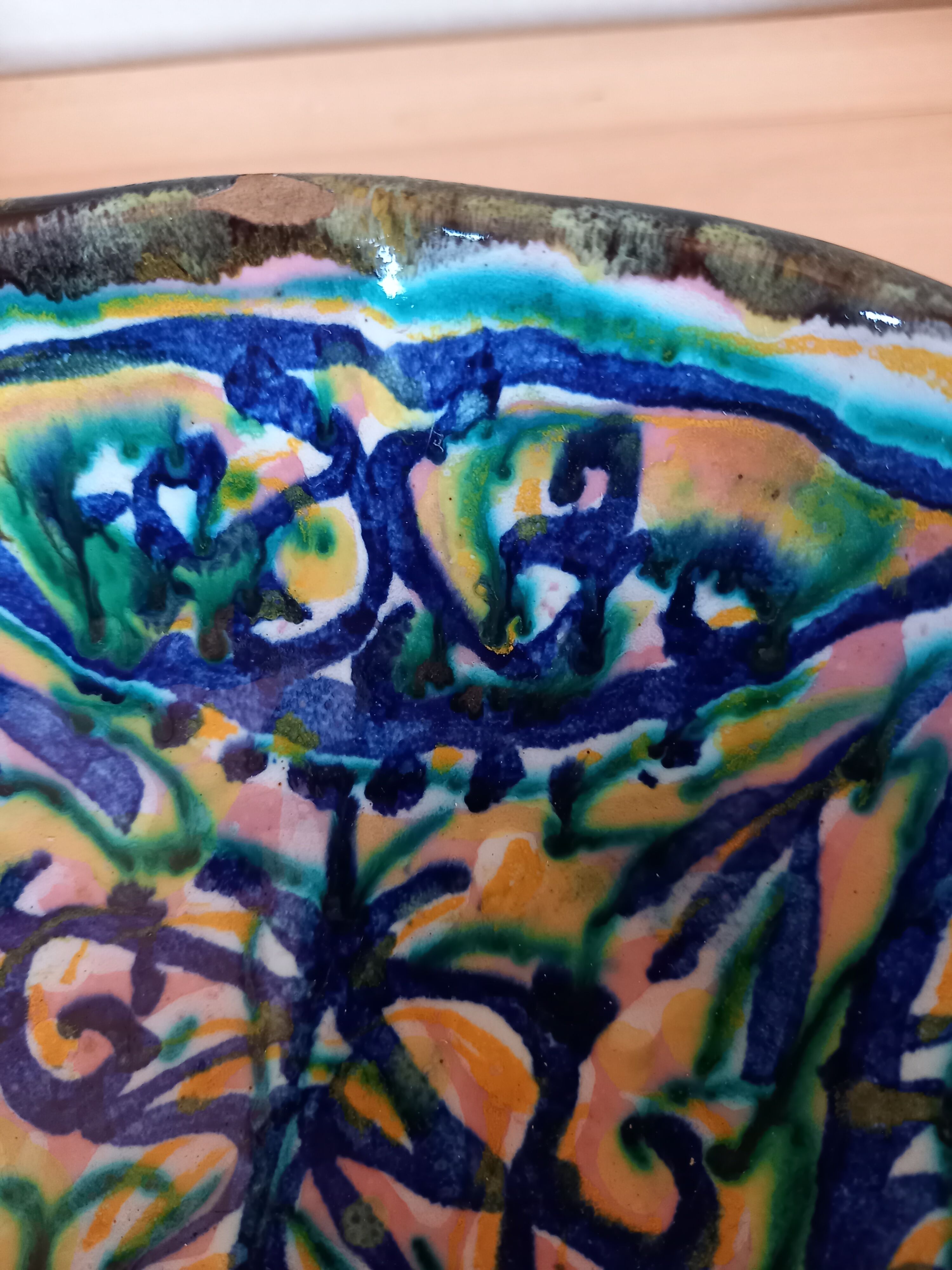Hollow dish cut Paul Yvain Keraluc earthenware Quimper vintage