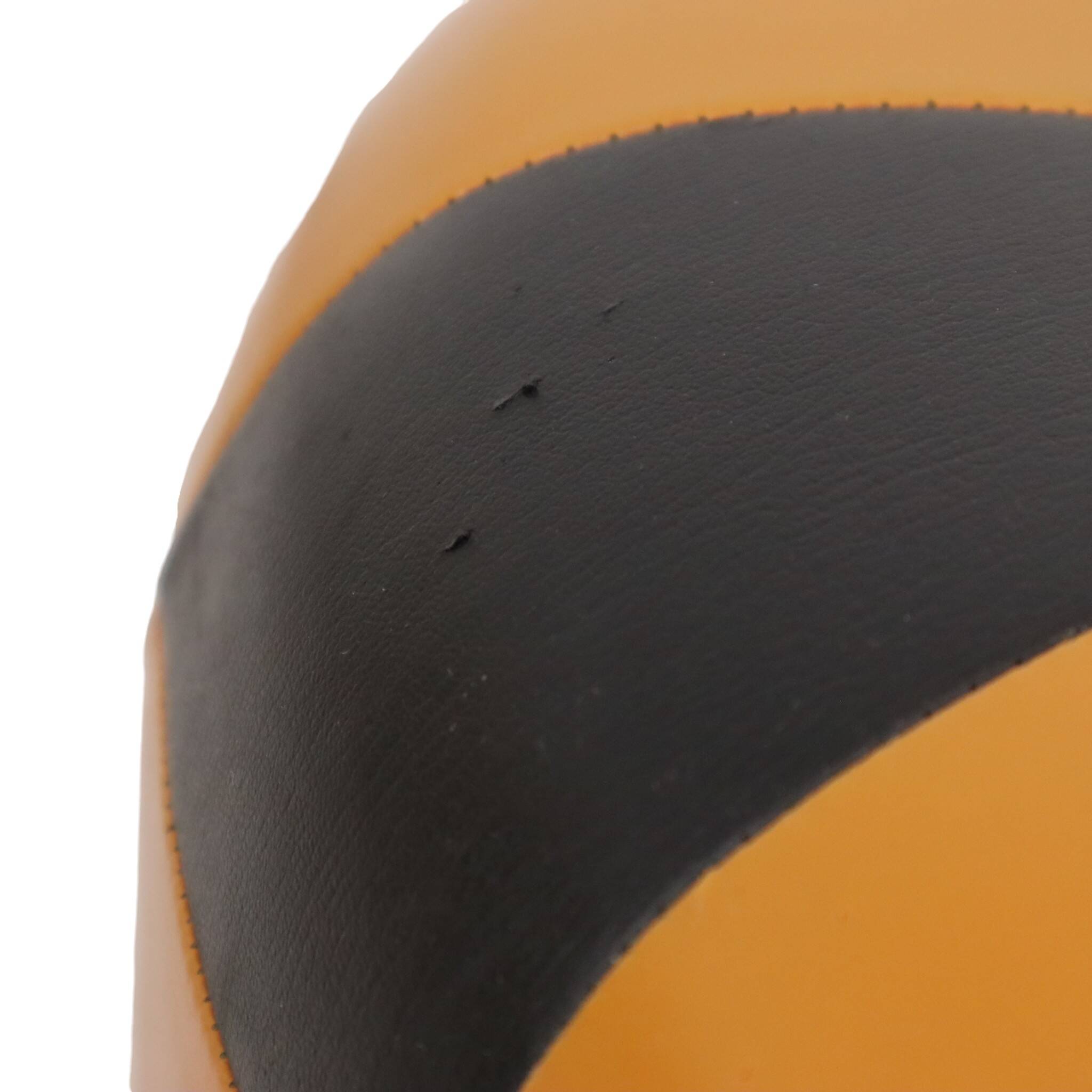 Round Vintage Pouf, Orange and Black Faux Leather (Skai), 1960s