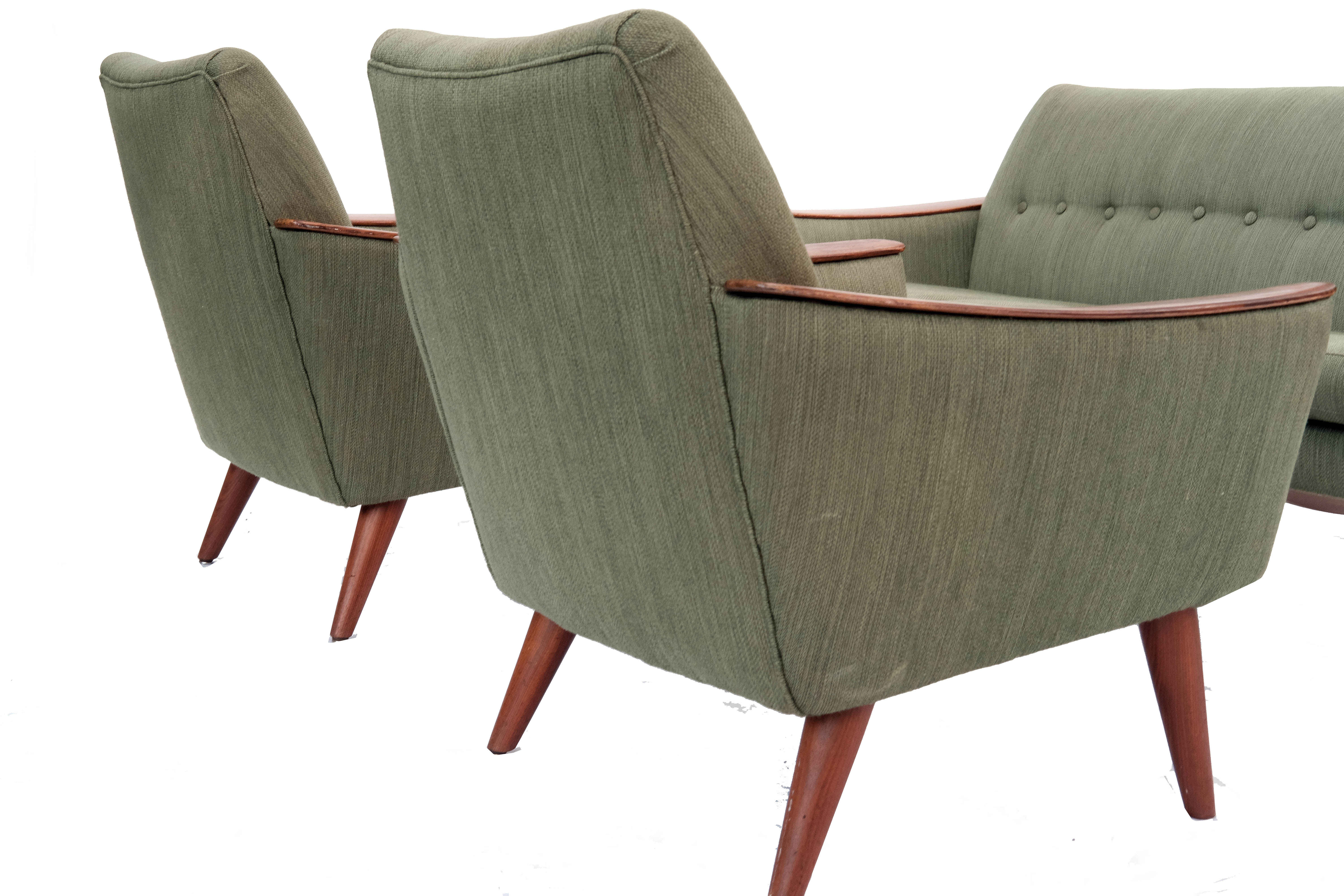 living room set,  norway 1960's, set of 2 armchairs & sofa