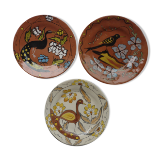 Lot of 3 pottery plates signed HThibaud