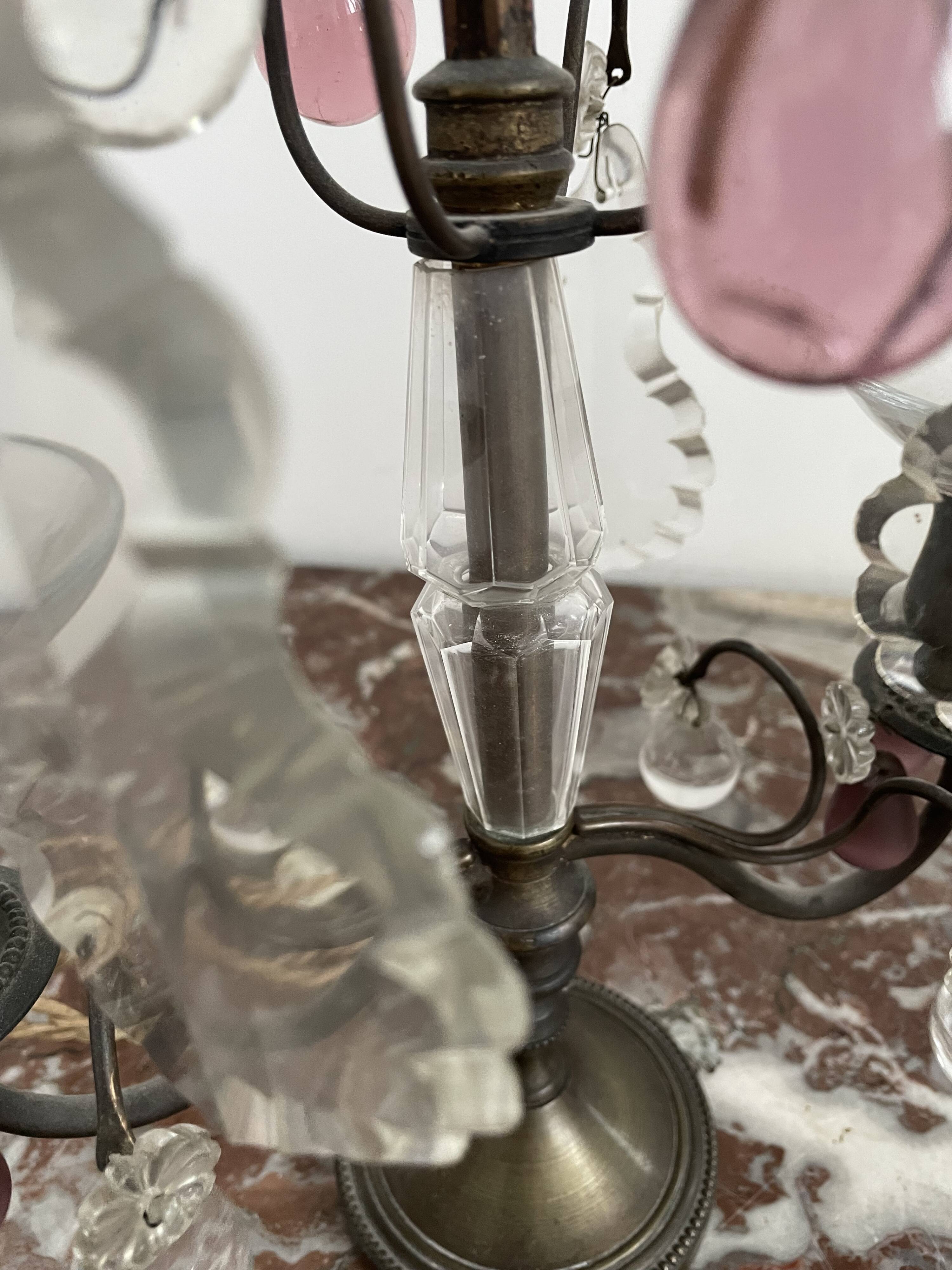 pair of chandeliers, lamp, silver-plated metal, crystal, tassels, florets, pendant, rosettes