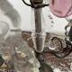 pair of chandeliers, lamp, silver-plated metal, crystal, tassels, florets, pendant, rosettes
