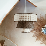 Large triple lampshade in cannage