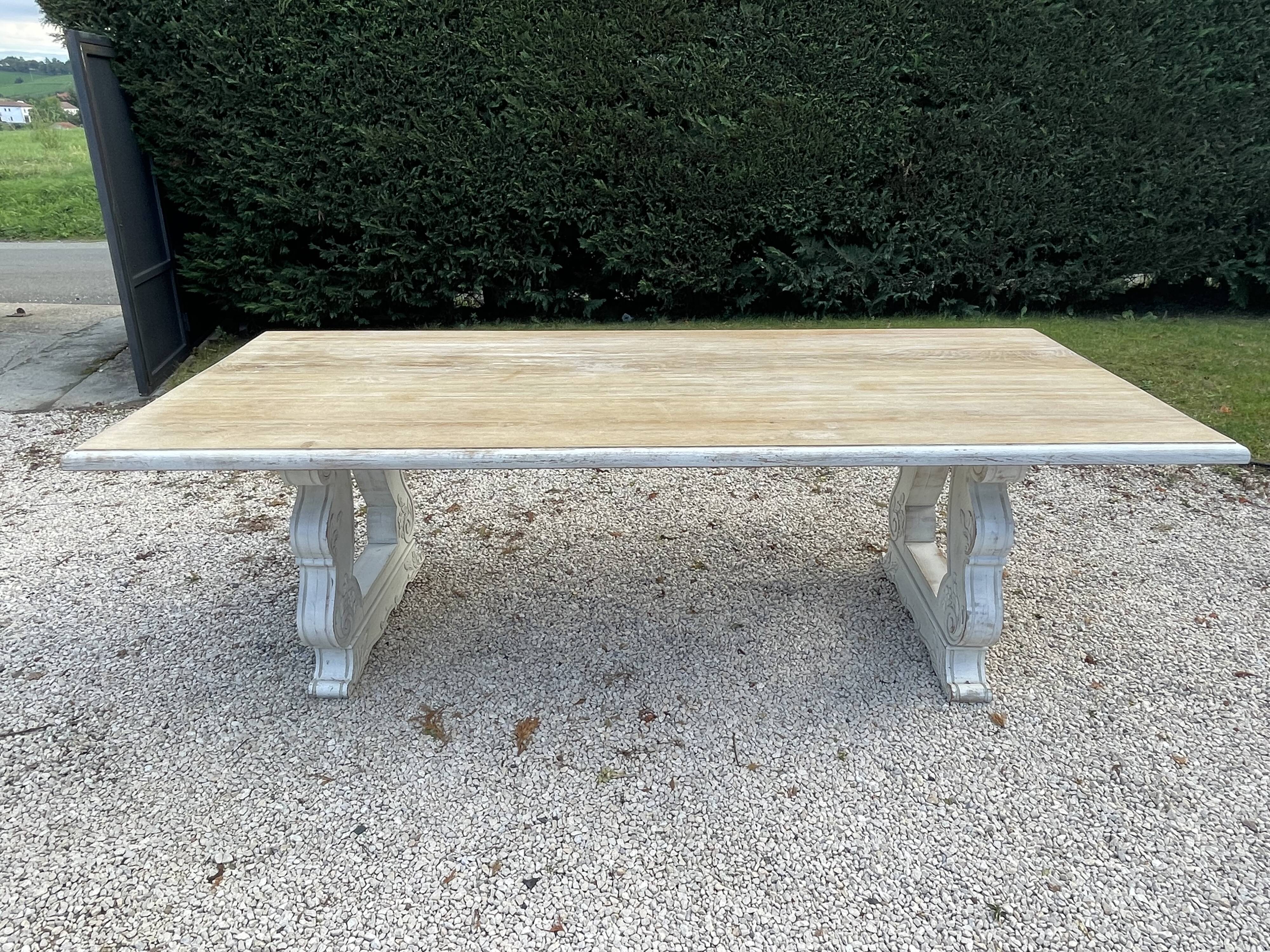 Patinated solid wood dining table, provencal castle