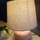 Lampe de chevet céramique rose moucheté signé, abat jour lin