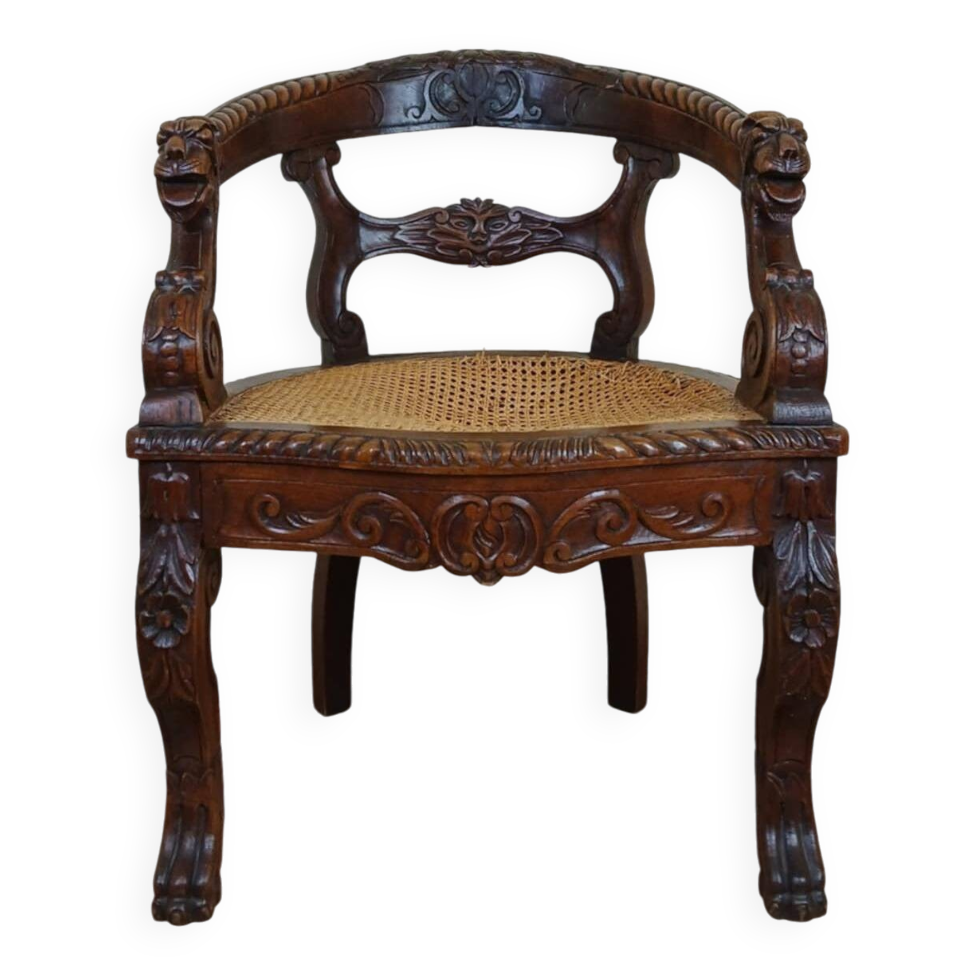 Renaissance style office chair in solid oak circa 1850