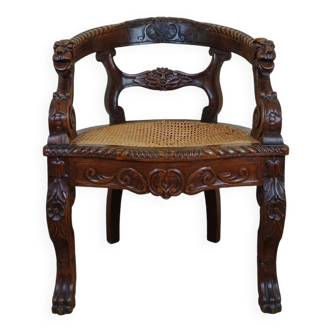 Renaissance style office chair in solid oak circa 1850